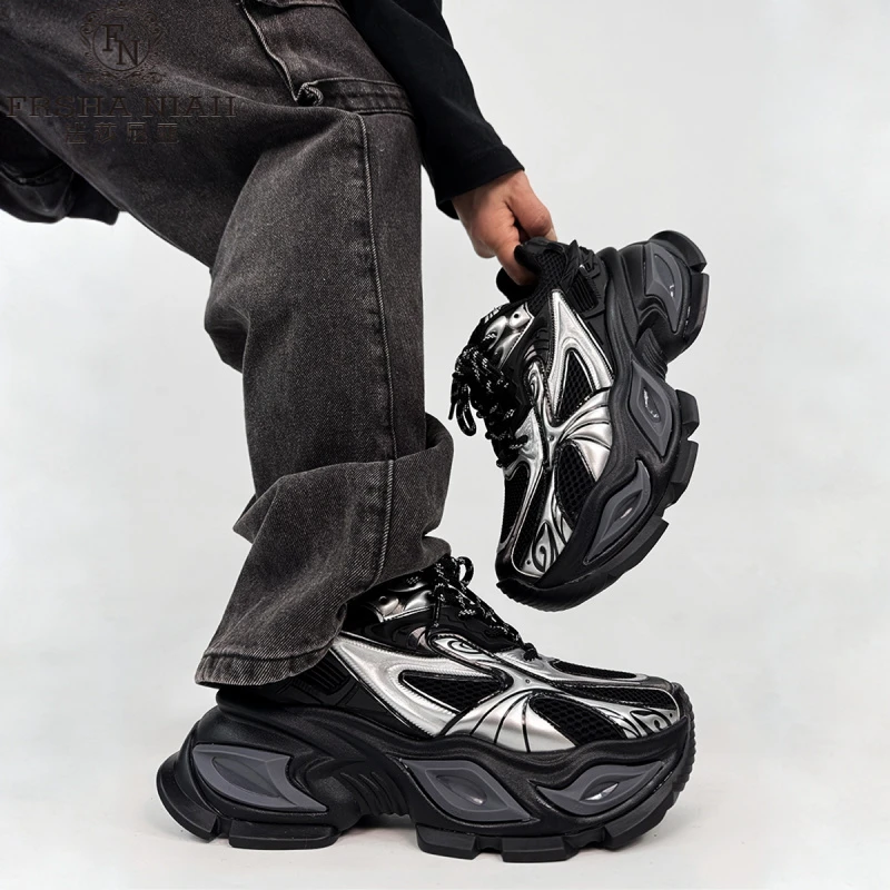 法莎尼亚新款猫眼老爹鞋男款国潮厚底异瞳增高鞋机甲风运动休闲鞋