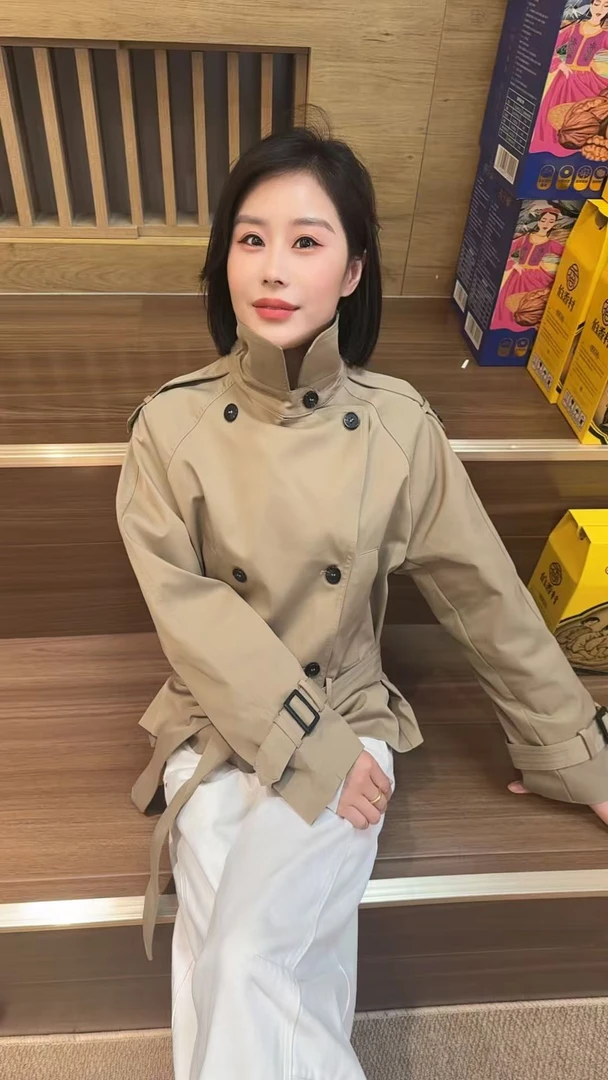 短款收腰风衣外套 A 卡其色 2553