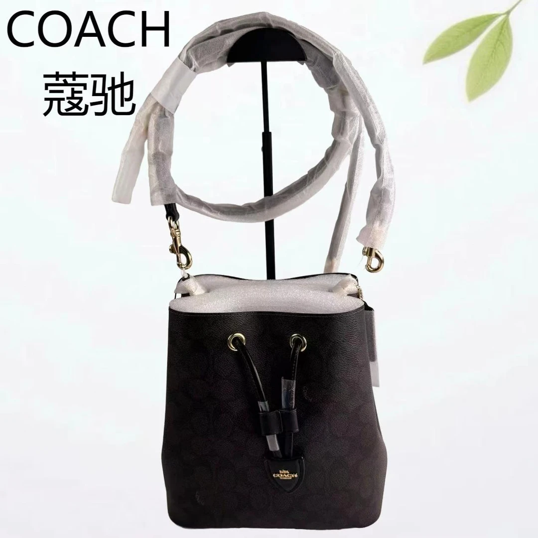 99新 COACH/蔻驰 棕老花水桶单肩斜挎包G25116799底长21X21