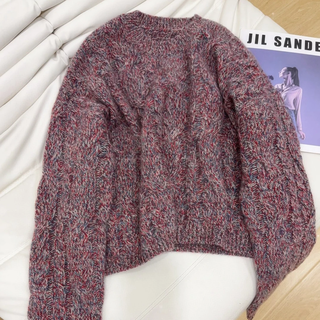 【八股花纱】实物超赞100%山羊绒洋气圆领针织休闲上衣保暖套衫女