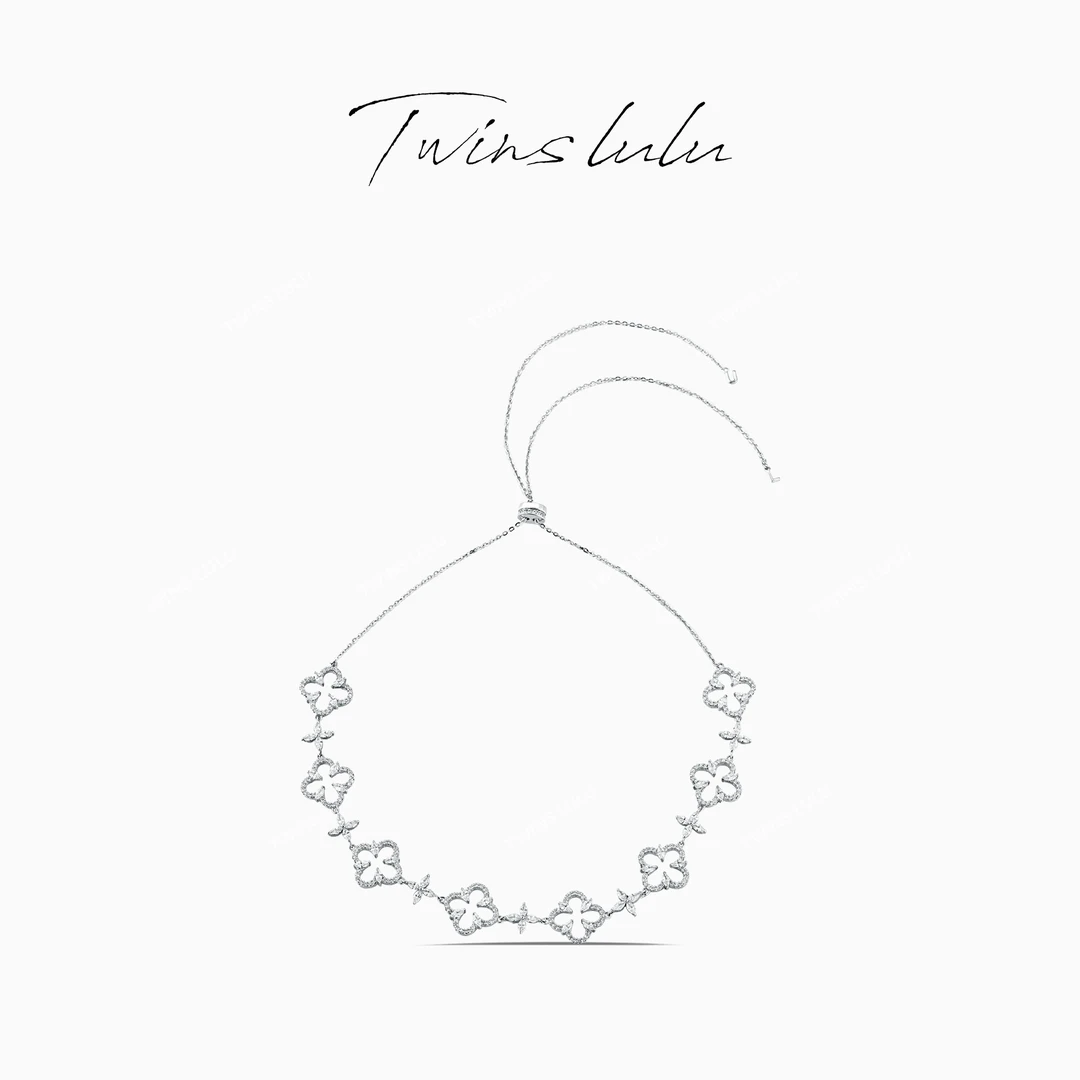 TWINS LULU 925银 镀k金 轻奢手工镶嵌镂空四叶时尚项链TSJ9078G