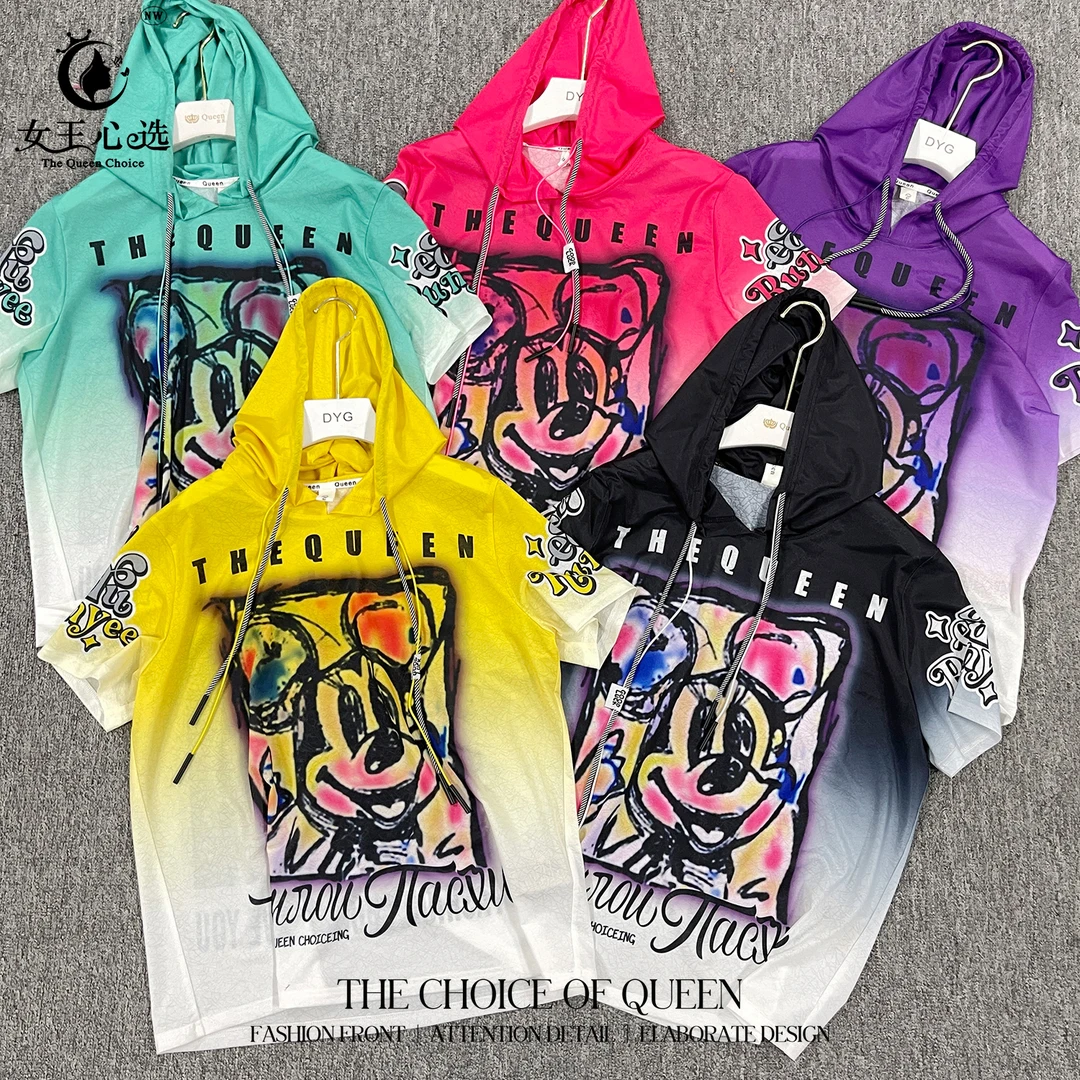 【衣圆圆】夏季新款D3A539时尚短袖印花米奇连帽T恤