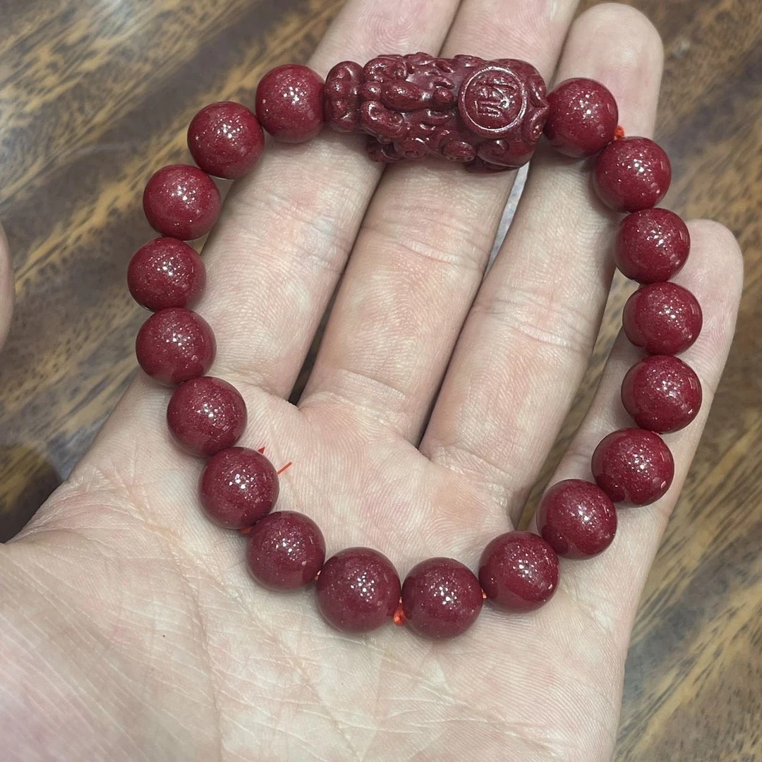 含辰砂工艺品【佳哥严选】J63259-朱砂圆珠貔恘手串-9*8mm+左右