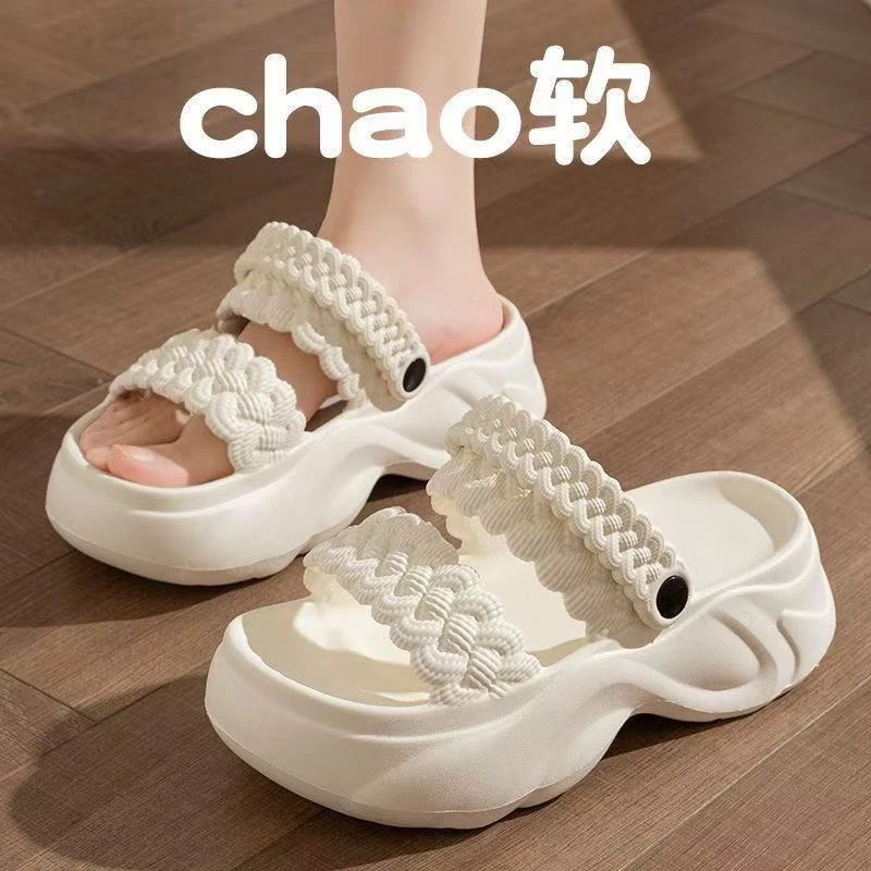 623编织圆头女光滑网状注压时装凉鞋松糕底防滑小众夏季