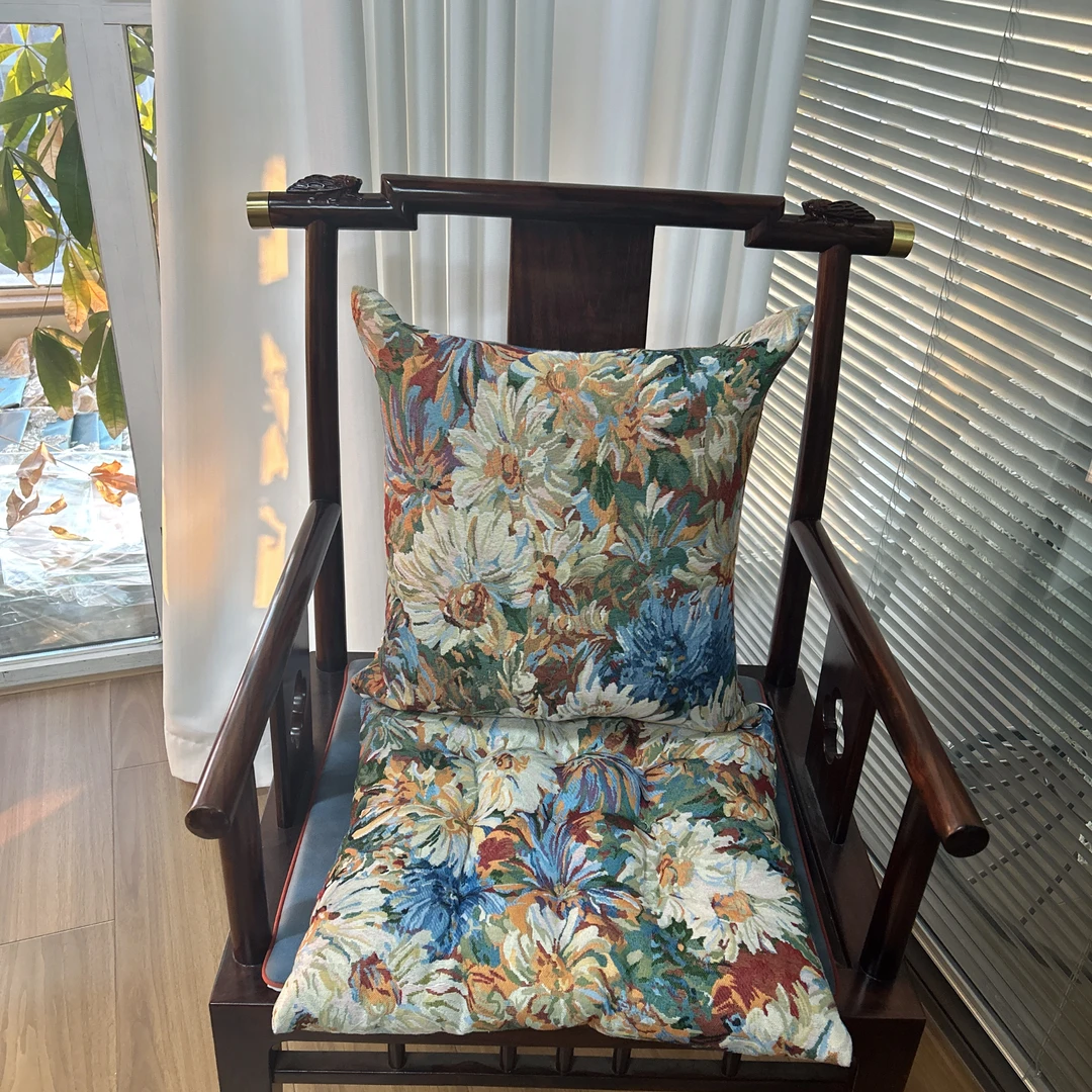 DY027-25-1棉麻（45*45cm）彩色菊花九点定位坐垫