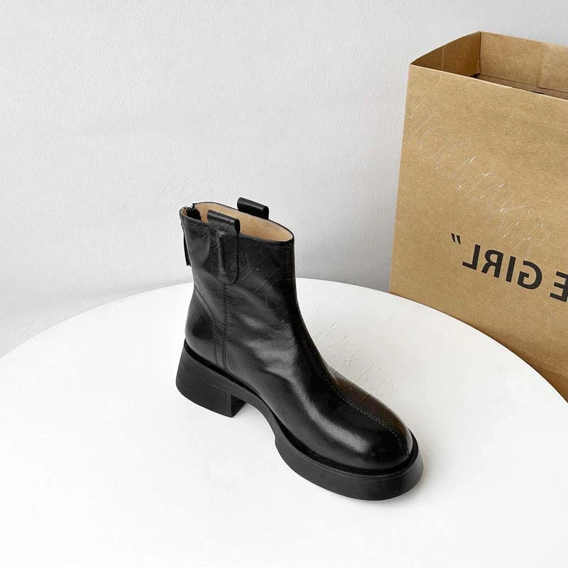 【现货】WGW87/5cm/2025年牛皮明星同款显瘦时尚百搭圆头增高短靴女