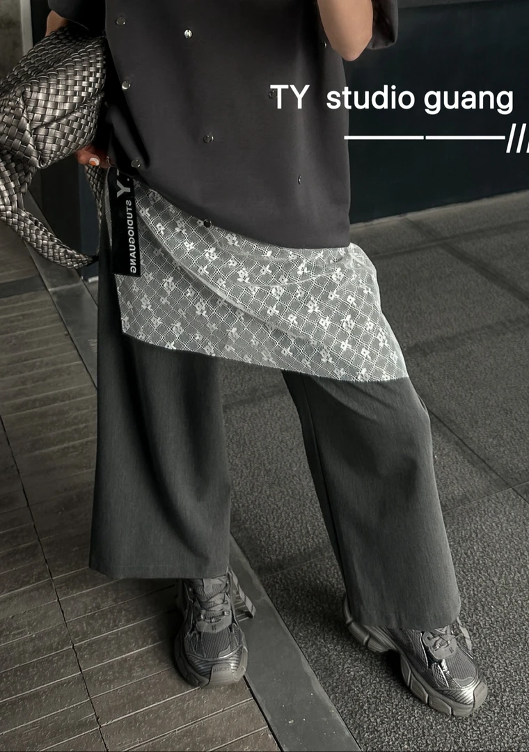 蕾丝屁帘九分洋气西裤