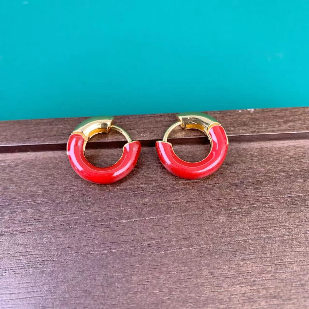 铜合金珐琅耳饰 【荣姐自产自销】安可拉红圆环珐琅滴釉耳圈