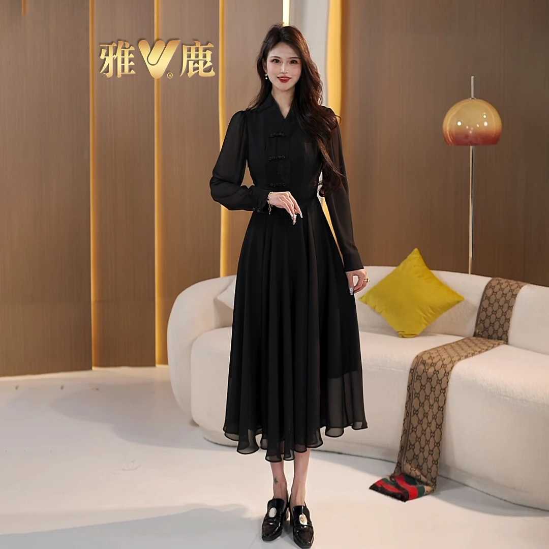 2025年春季新款纯色时尚气质显瘦轻奢长裙连衣裙72A0089