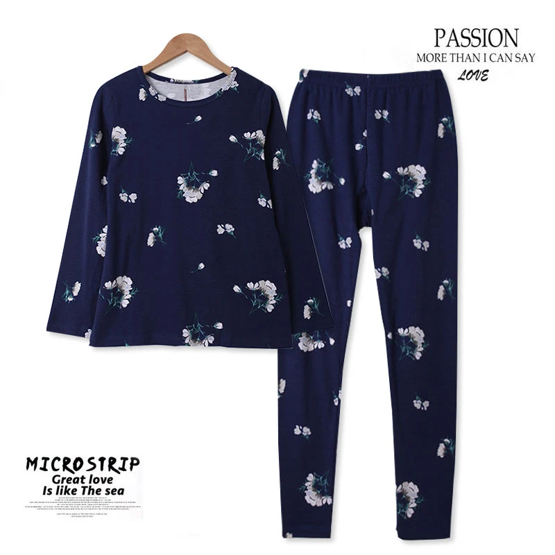 BB869 春季全棉女士印花保暖套装长袖长裤 简约亲肤舒适