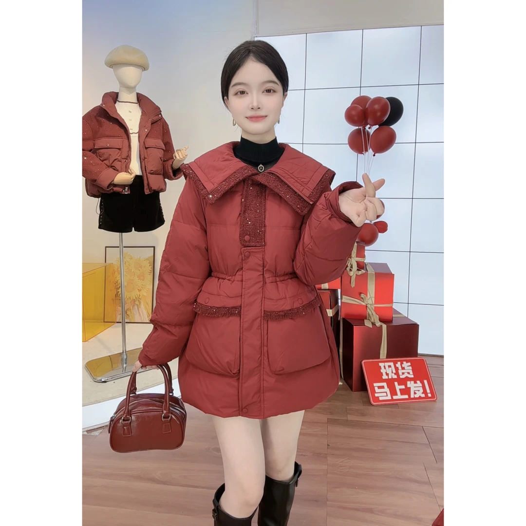 【现货福利】长袖保暖女外套防寒服韩版加厚百搭短款毛领女装棉服