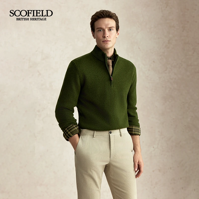 【100%绵羊毛】SCOFIELD男2025羊毛立领拉链套头毛衣针织SMKWF4TM02