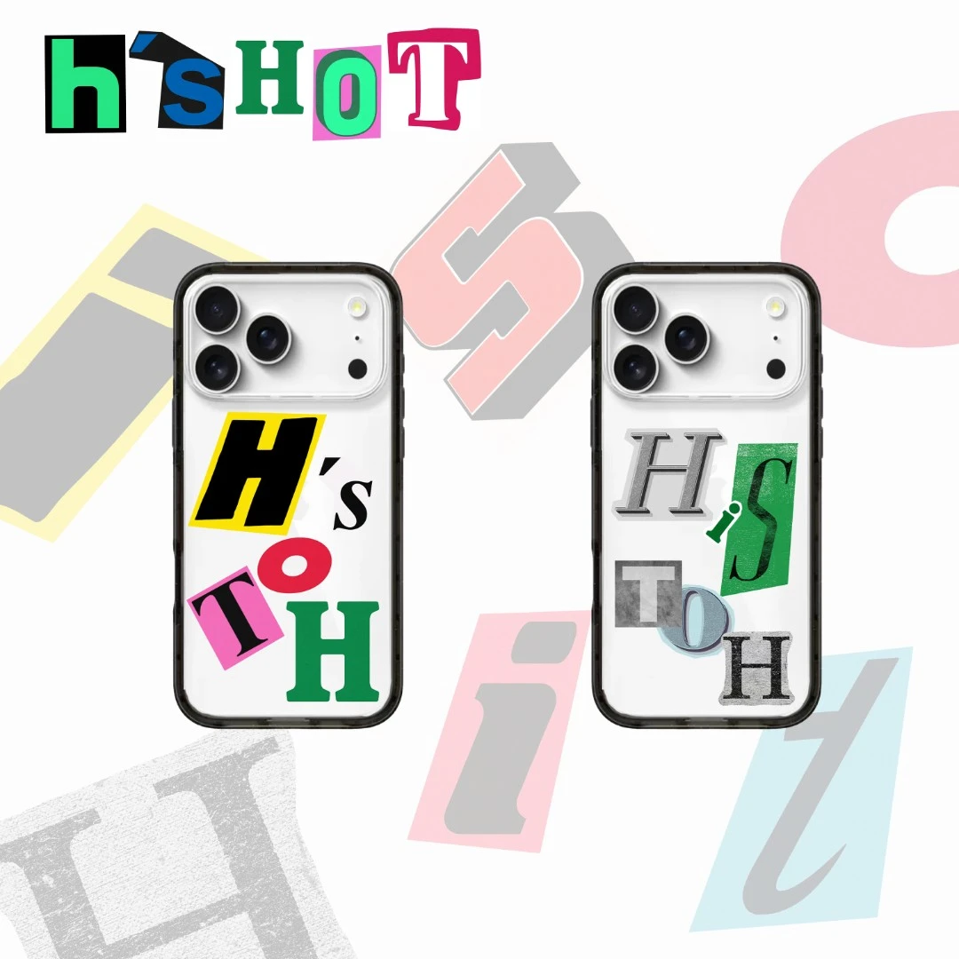 HISHOT字母拼接创意小众高级透明黑框苹果17/161514pm手机壳