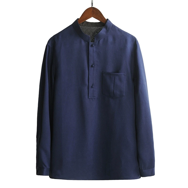 23C760静夜套头衫桑蚕丝全透孔二经绞罗香云纱长袖男双面