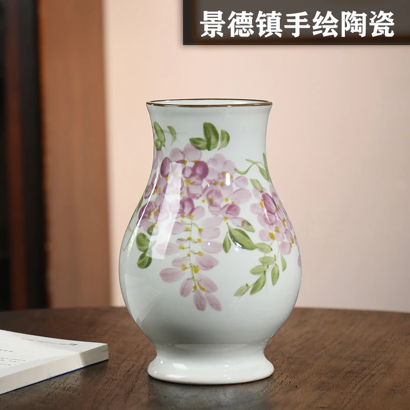 景德镇手绘紫藤陶瓷花瓶芙蓉瓶 复古轻奢高级感满满