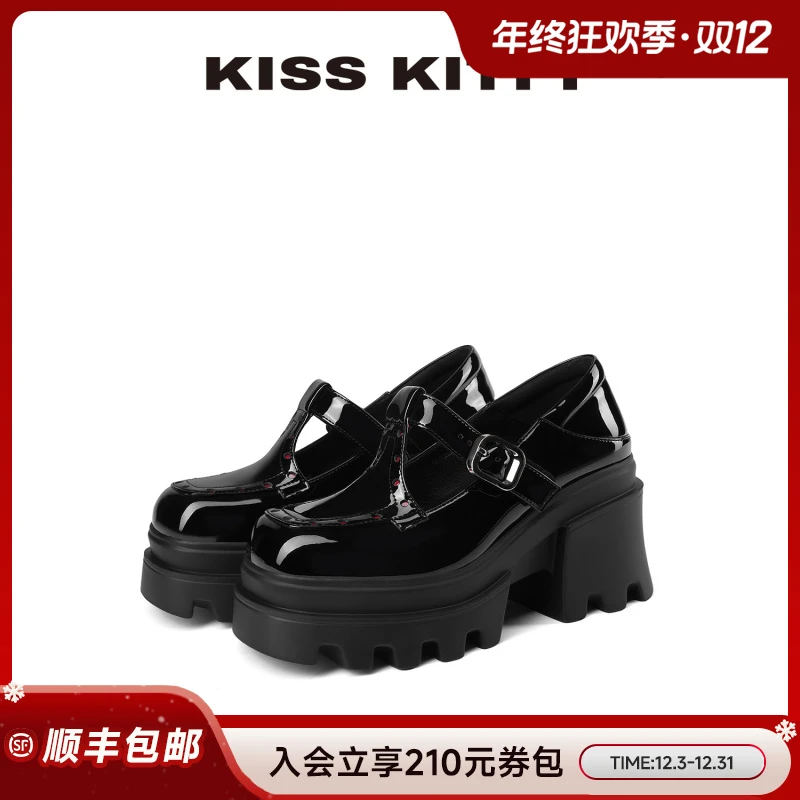 KISSKITTY厚底玛丽珍高跟鞋25年款女单鞋显瘦T带通勤时装鞋