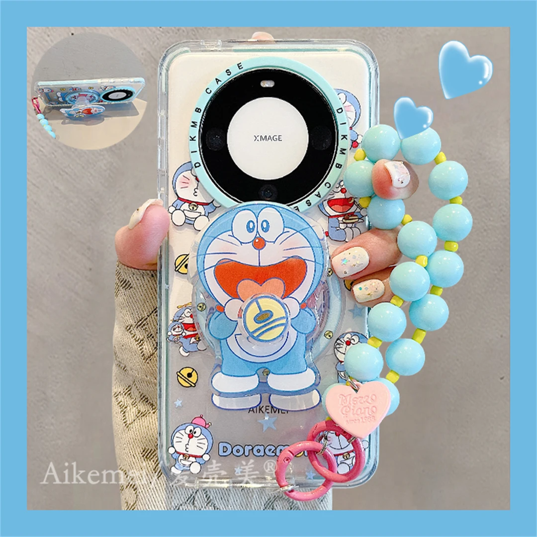 适用华为mate70pro+手机壳透明二合一Mate60pro哆啦A梦磁吸支架女