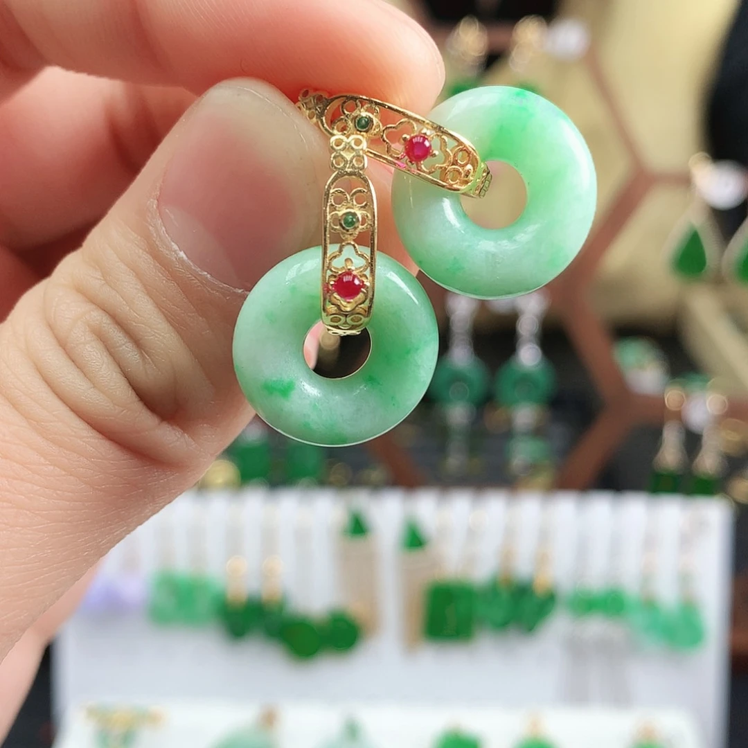 翡翠耳饰银S925镶嵌耳饰