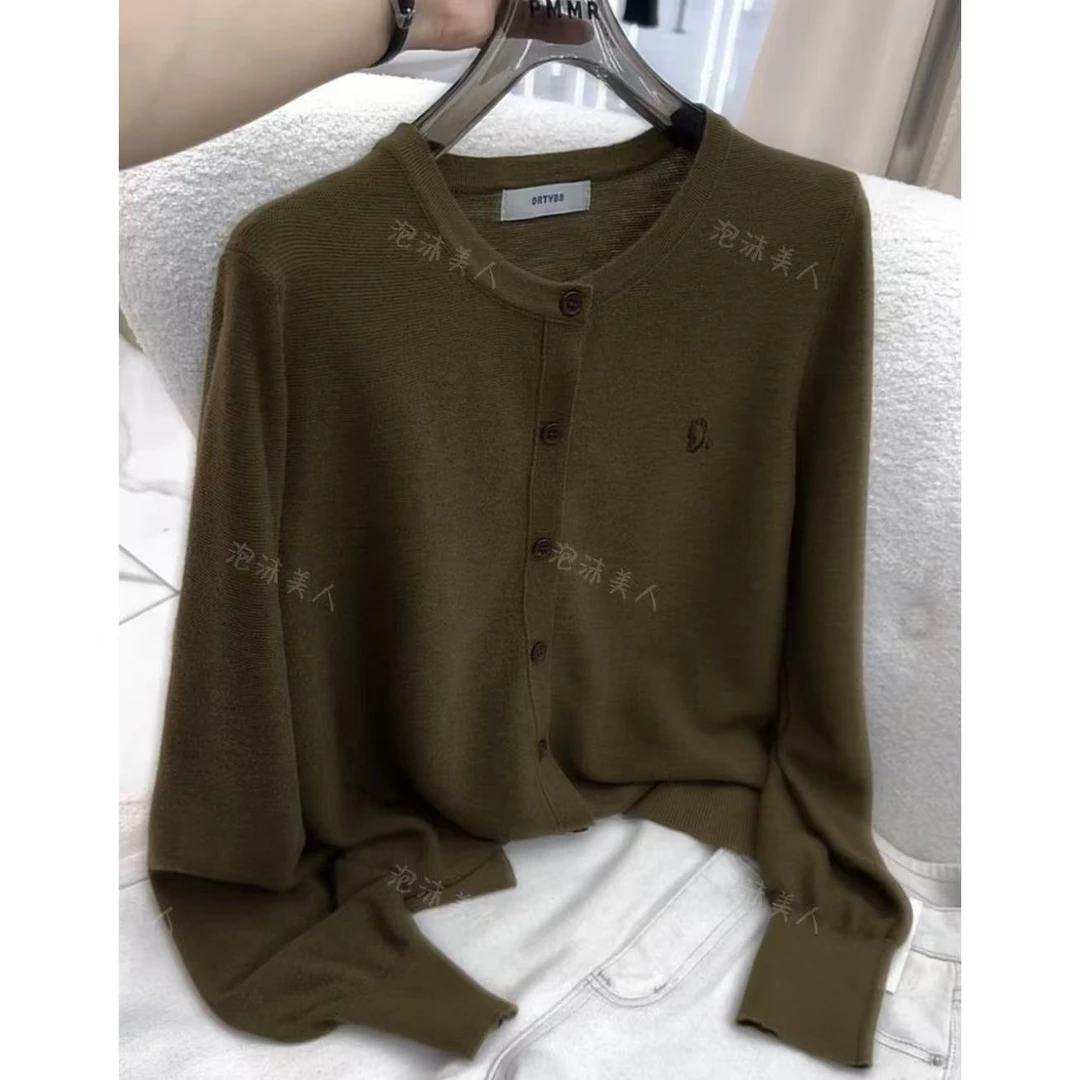 橄榄绿开衫」颜色巨好看必入!薄款圆领纯色百搭气质针织衫女25秋季