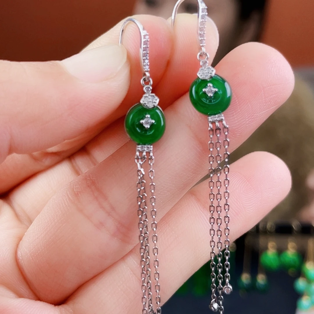 翡翠银S925镶嵌耳饰