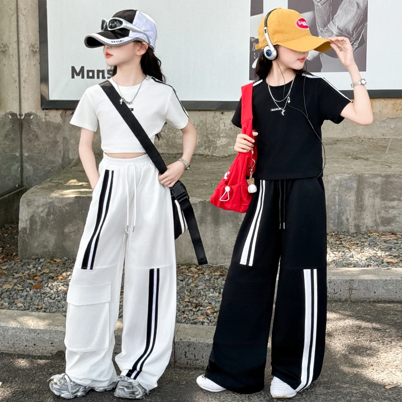 女童短袖夏季套装2025新款休闲中大童女孩运动儿童潮酷两件套夏装