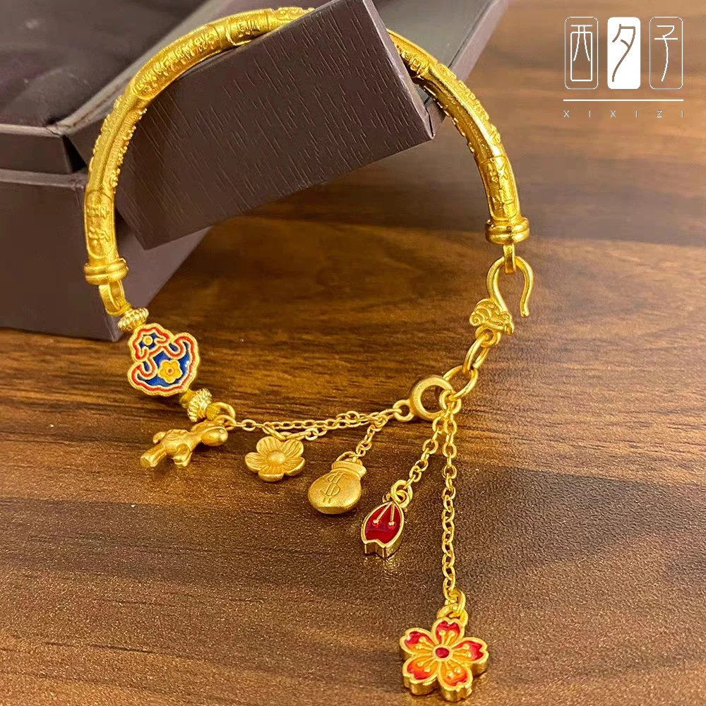 合金手镯 合金电镀真金时尚饰品999金店吉言半镯 手镯花手链马上