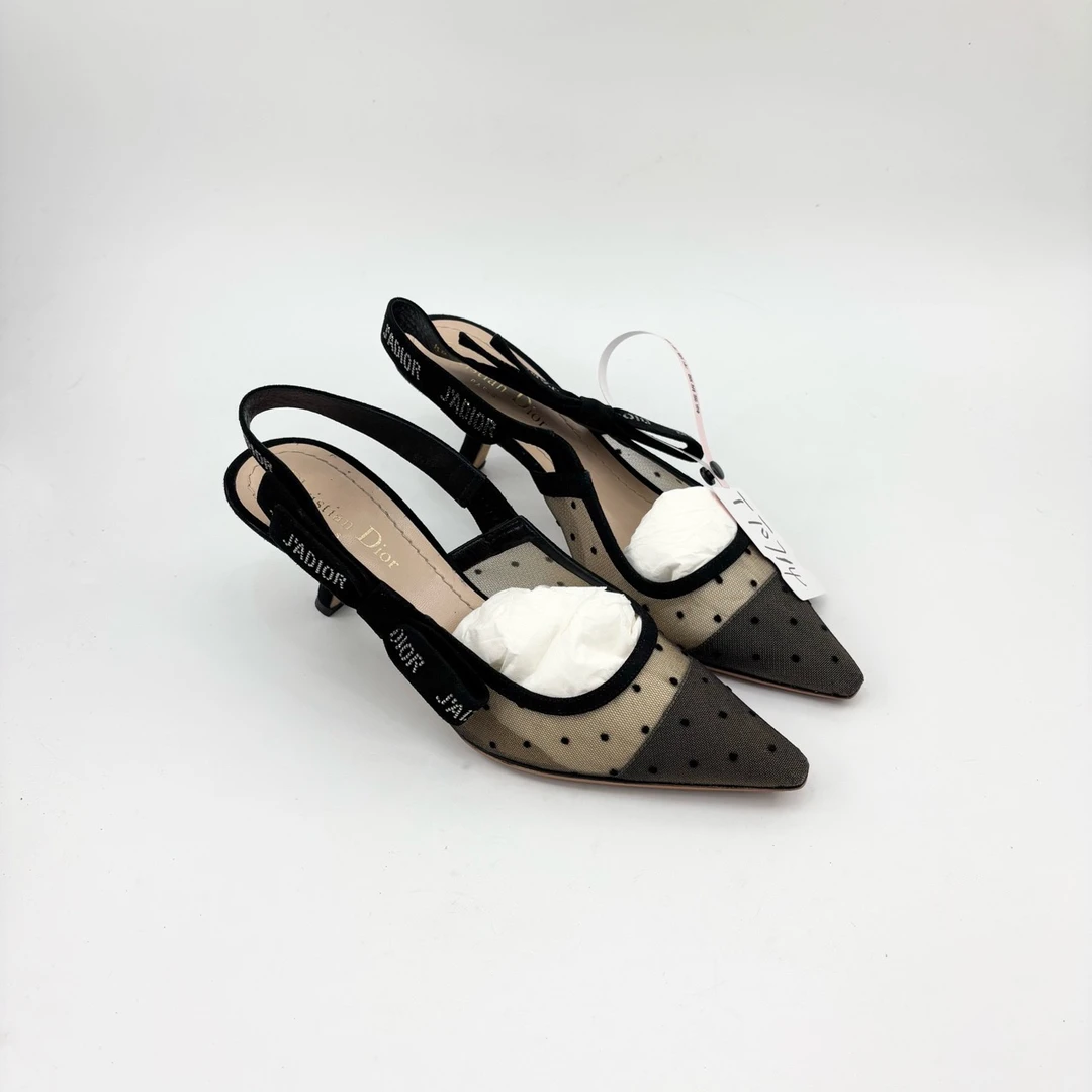 95新 DIOR/迪奥 37码/波点欧根纱小猫跟/TT0714