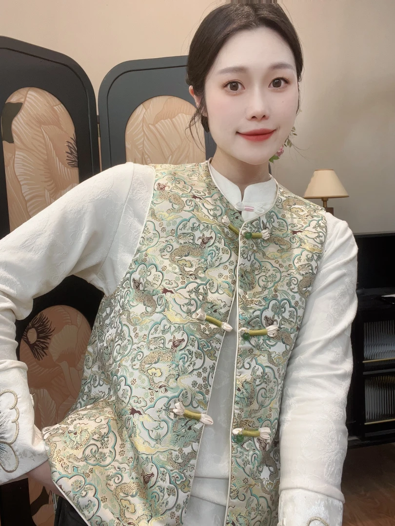 【扶苏】现货早春百搭新中式国风气质马甲女宽松时尚提花