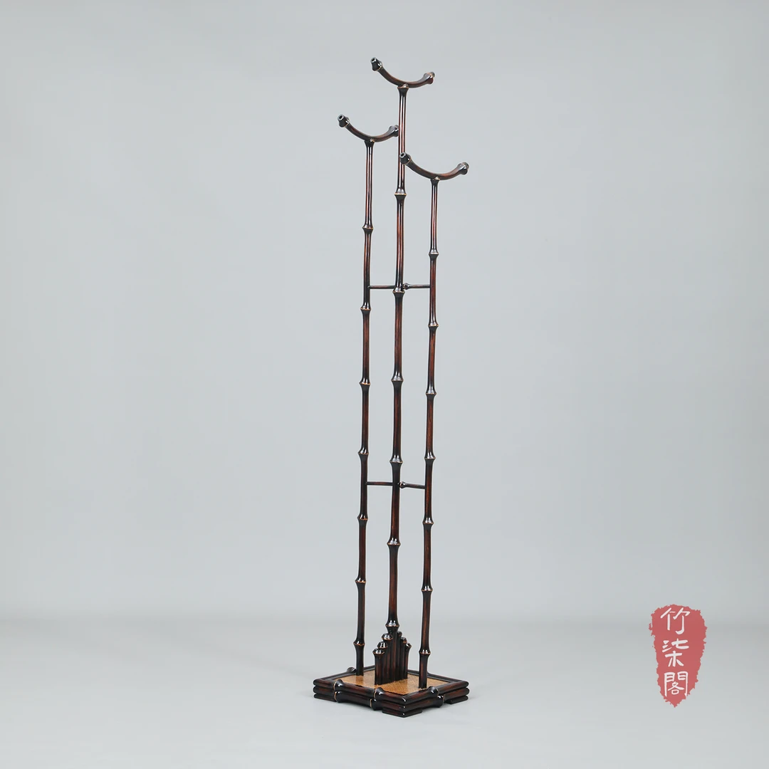 筇竹衣架落地衣帽架中式大漆竹子挂衣架茶空间收纳置物架衣服挂架