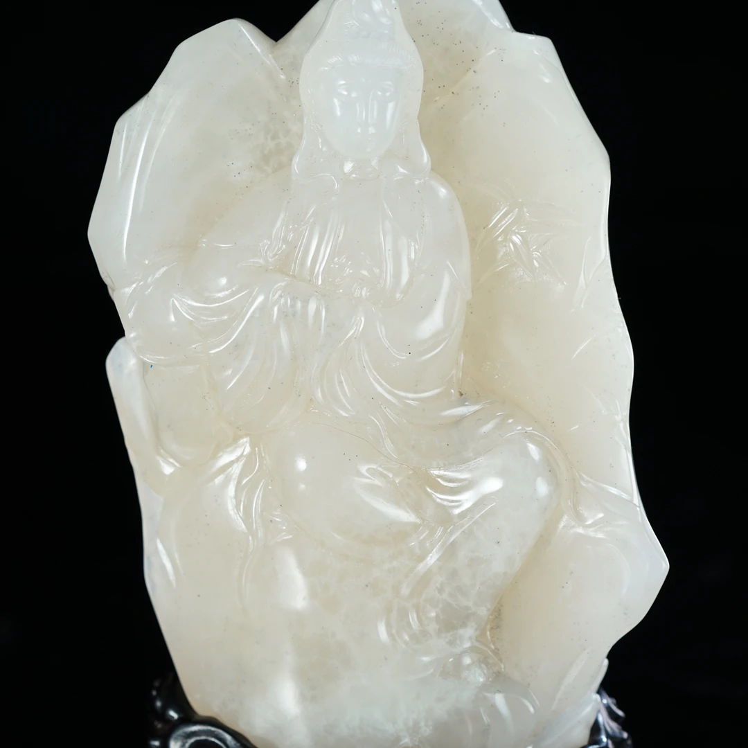 珍藏精品文玩寿山石老坑料荔枝洞如意观音摆件名家作品