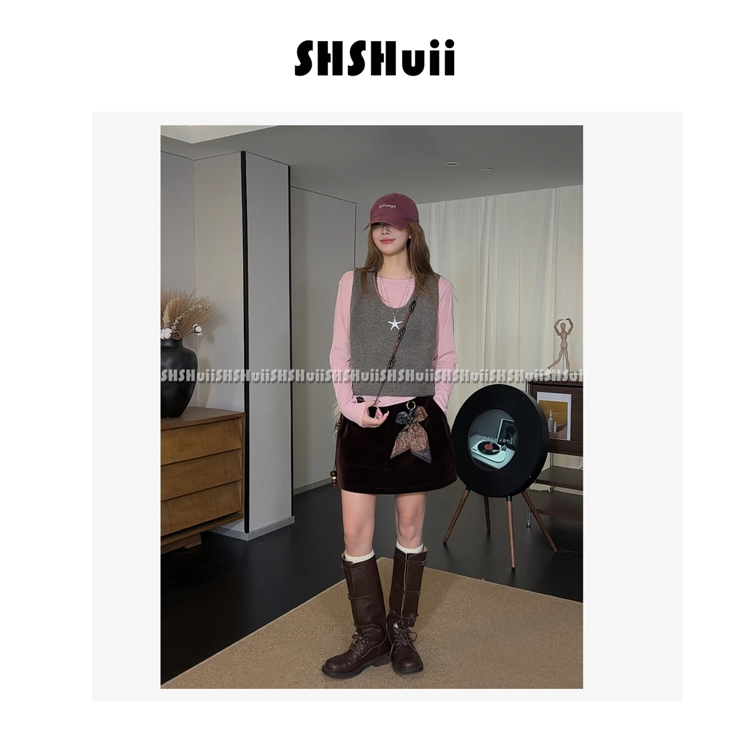 IN.SHuii【默片时代】蝴蝶结挂件金丝绒短裙/CCGF