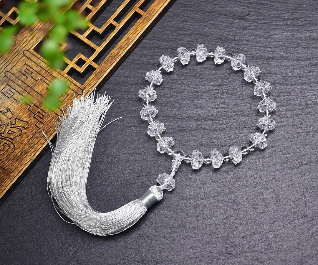 天然白水晶小莲十八子佛珠雕刻莲花18好运连连莲花大小12x8mm左右