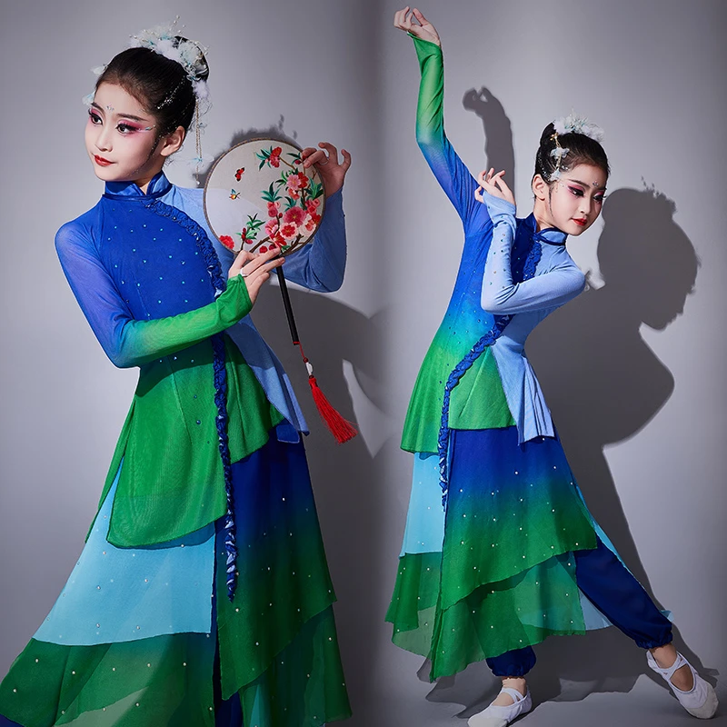 儿童古典舞蹈服飘逸秧歌服扇子舞套装秧歌舞女民族一条大河演出服