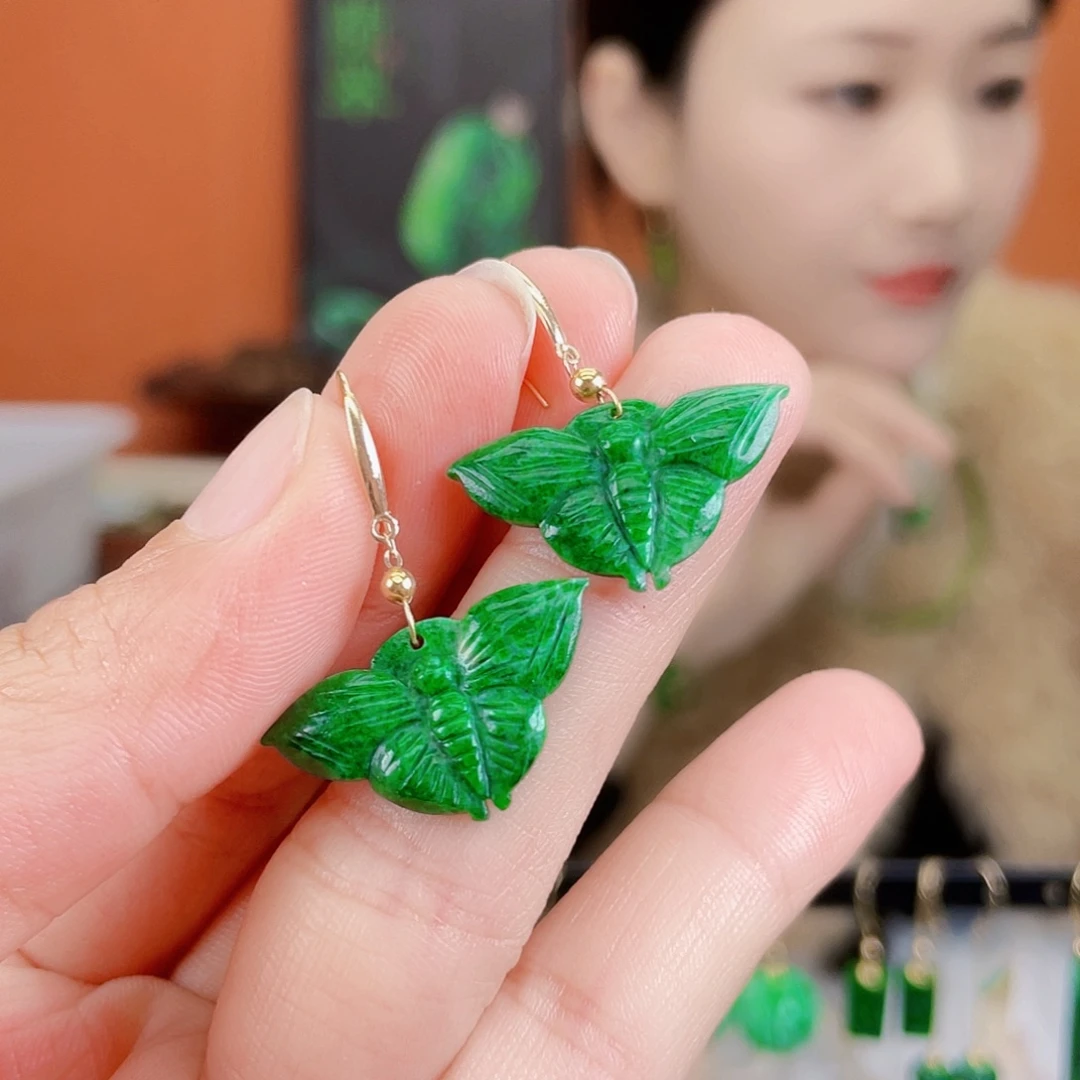 翡翠18K金镶嵌耳饰