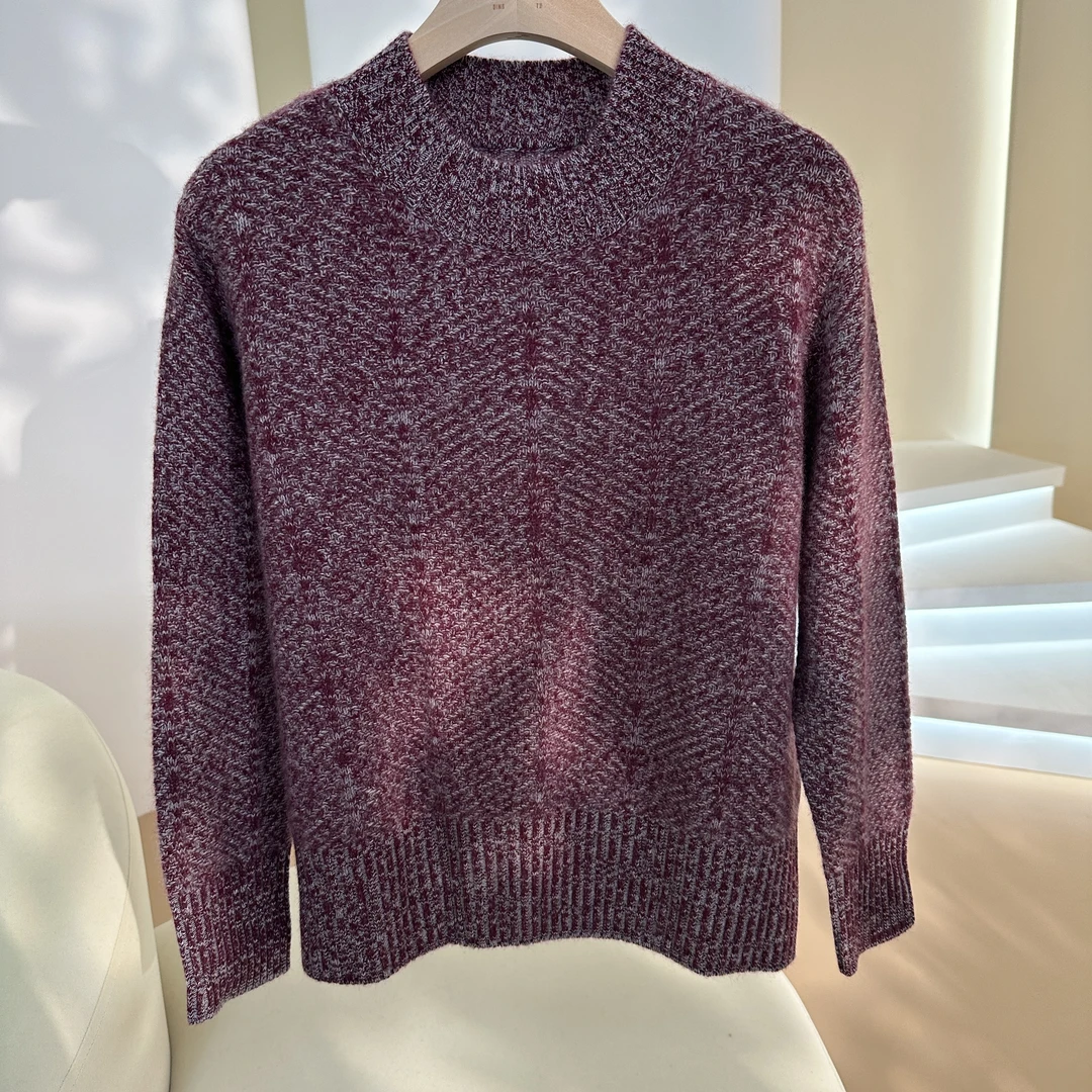 【100山羊绒】半高领定染花纱毛衣女2024秋冬新款高阶针织打底衫