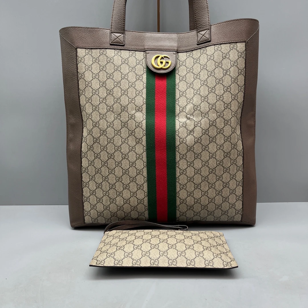 95新 GUCCI/古驰 双G红绿条子母托特包 尺寸40*42 SV14069
