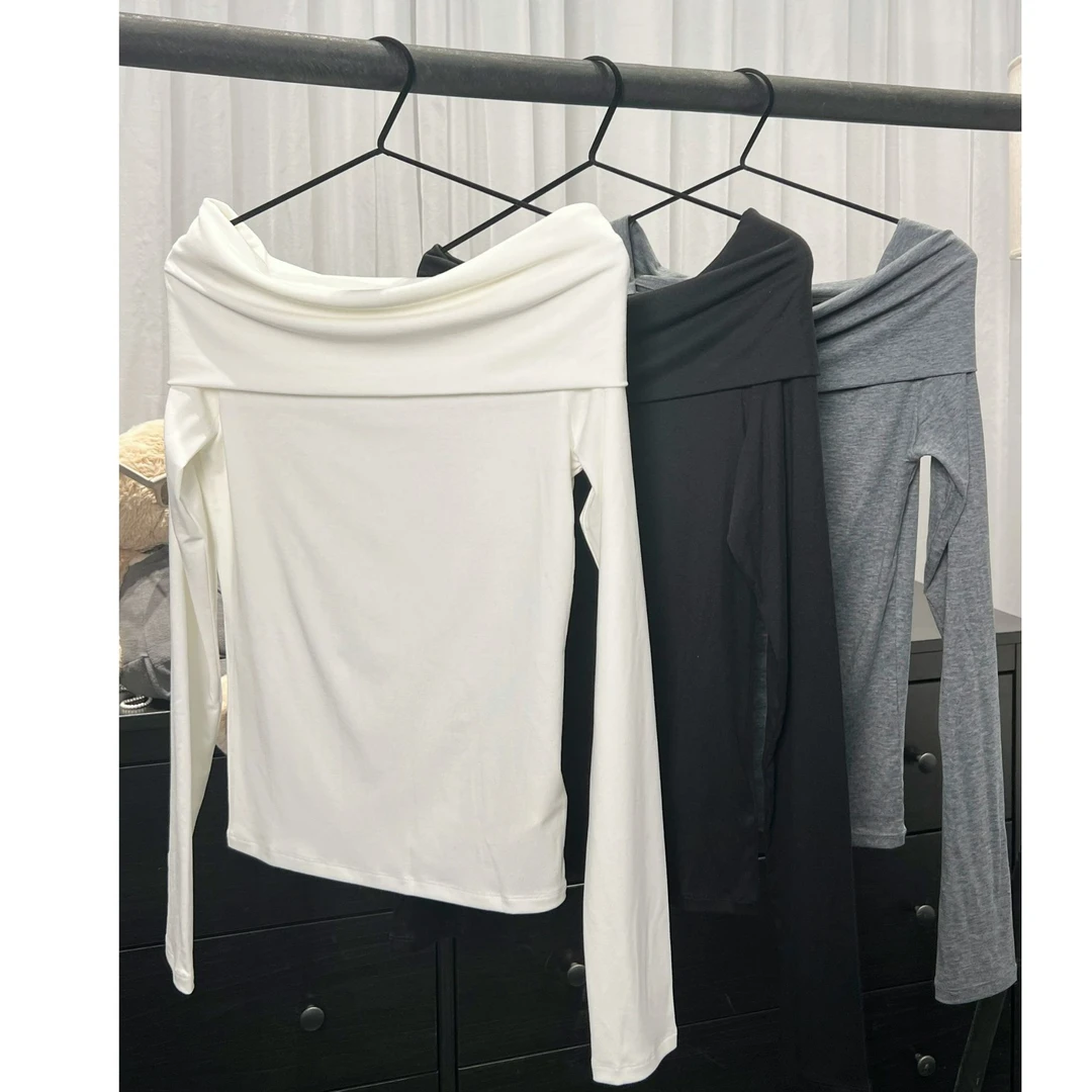 【Azlg】高品质醋酸经典时尚一字领 显瘦长袖打底衫RT6389