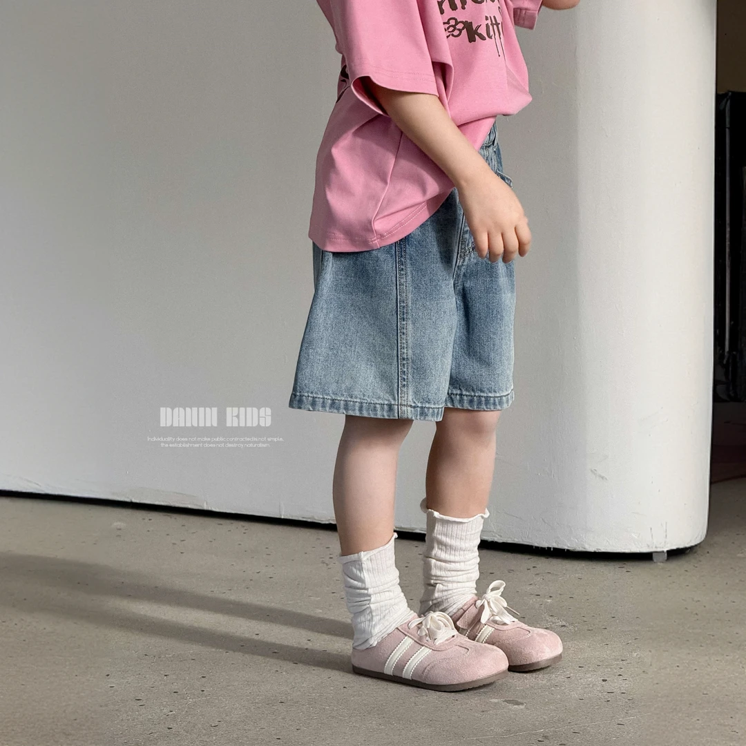 【嗒囜】高定水洗质感女童裤子夏季薄款宽松复古阔腿五分裤牛仔短裤