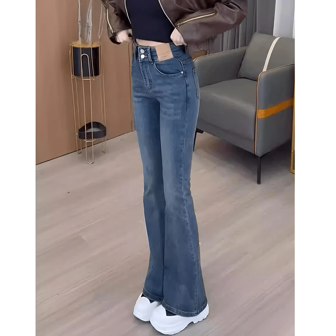 高腰时尚弹力微喇牛仔裤2025年秋冬新款百搭休闲显瘦拖地喇叭裤子