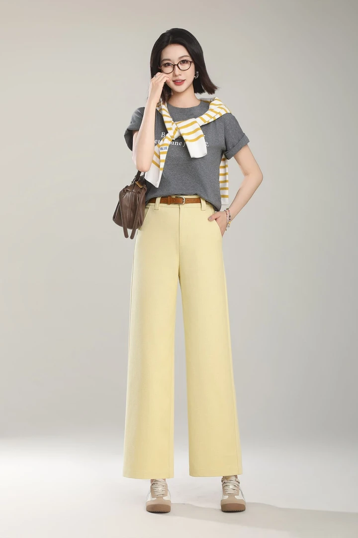 5851女士九分直筒裤休闲百搭高腰显瘦适合小个子