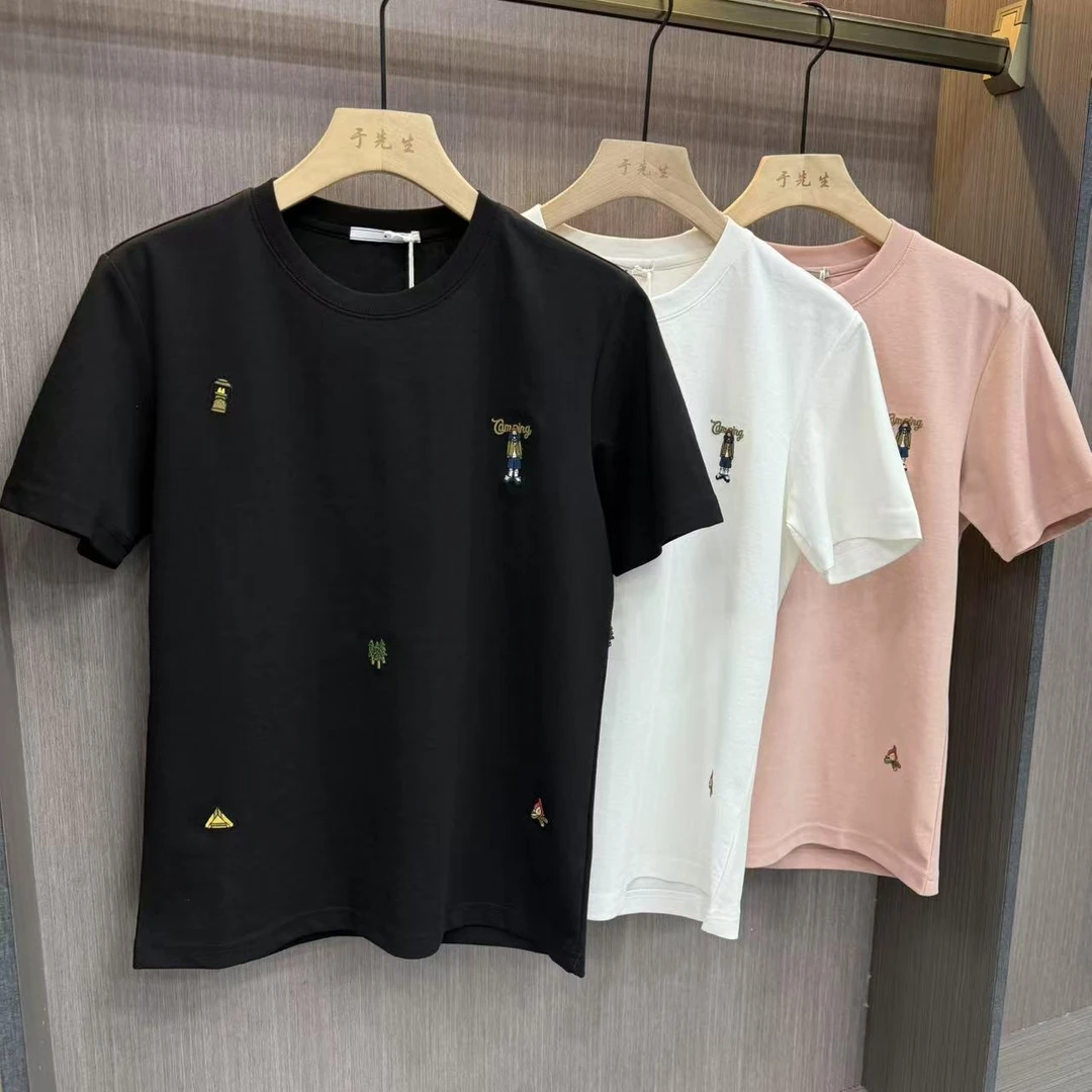 高品质新款刺绣圆领短袖修身百搭T恤（1009）