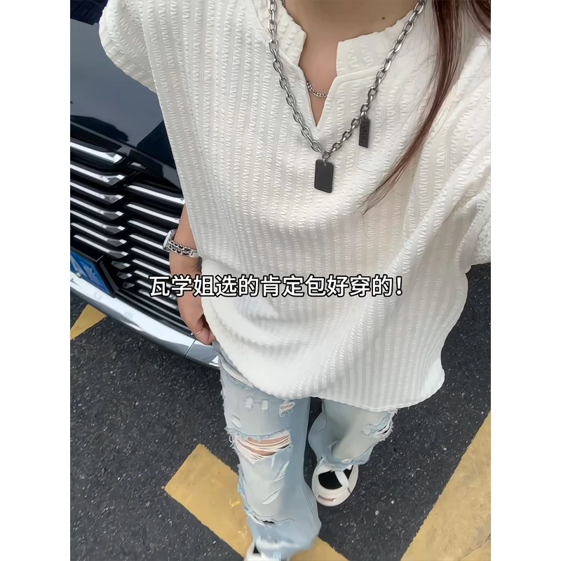 美式凉感V领褶皱背心男款夏季薄款小袖口无袖T恤小领口运动汗衫