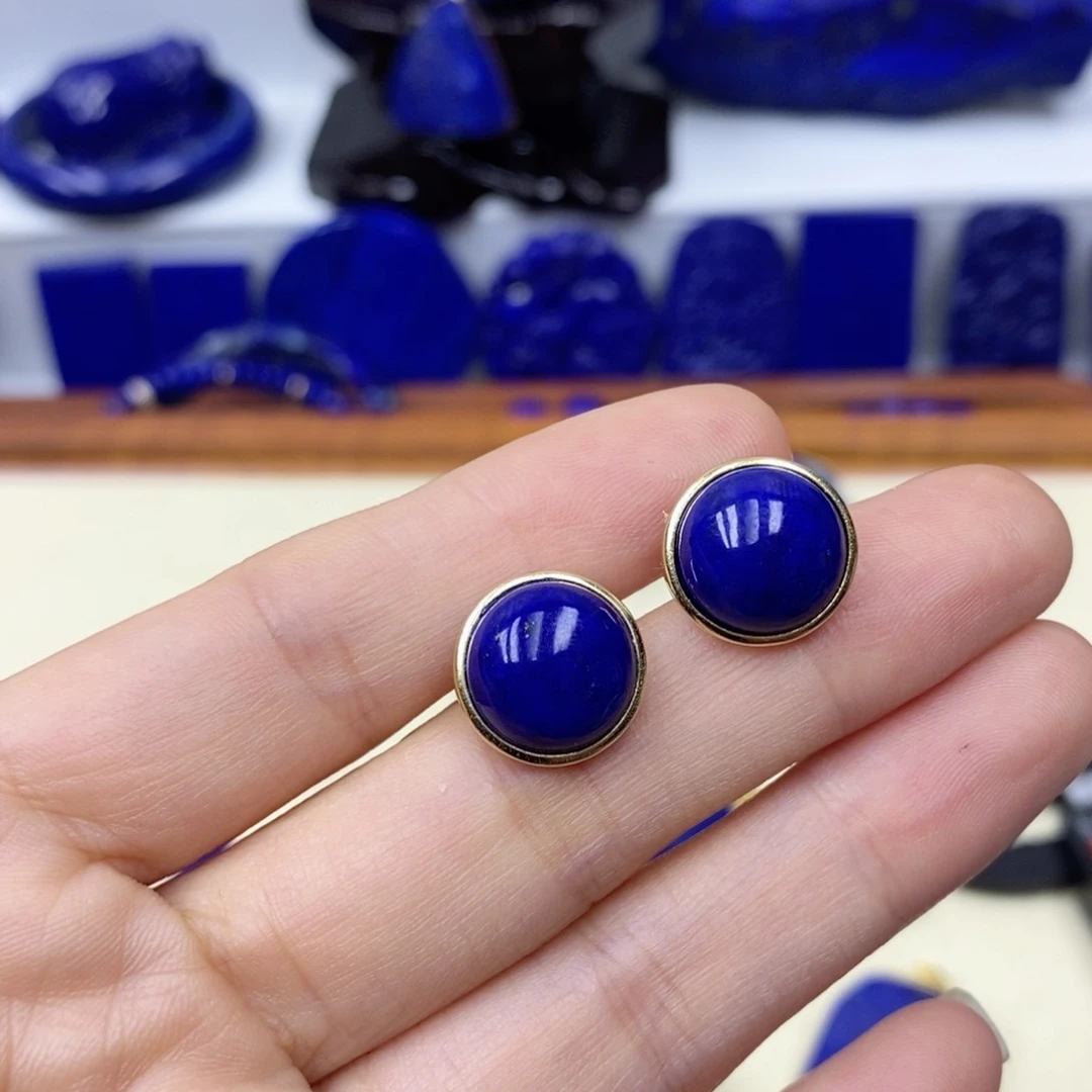 青金石耳饰银S925镀金镶嵌