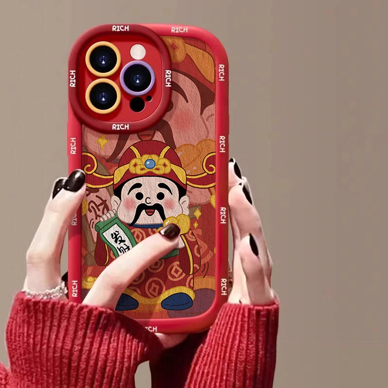 新年油画财神适用苹果16promax手机壳iphone15/14硅胶13泡芙12/11