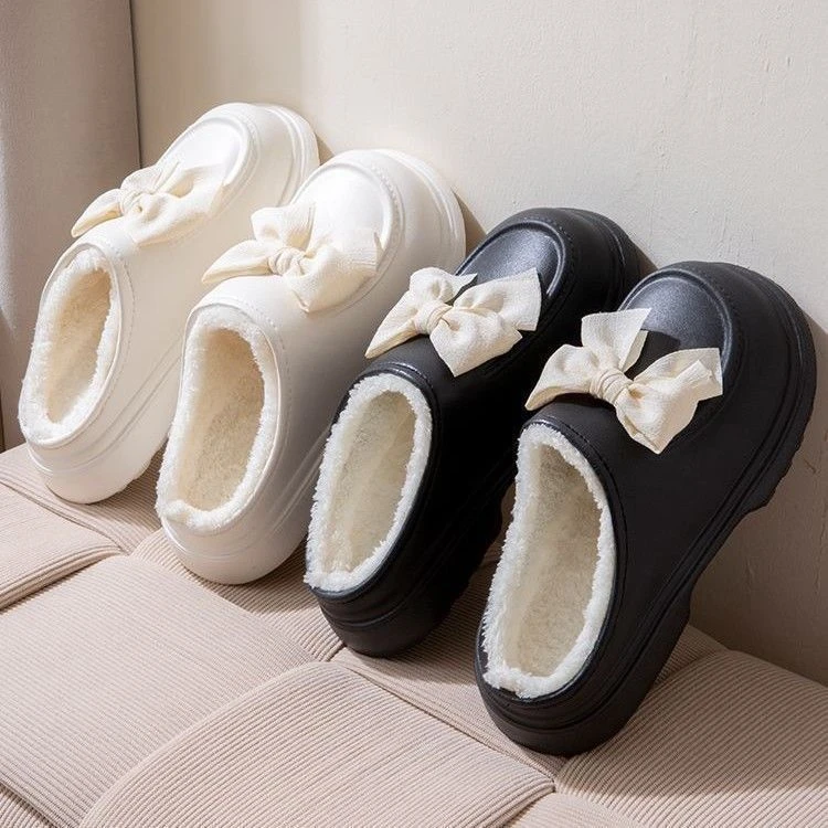 2024新款蝴蝶结棉拖鞋女士秋冬季居家室内保暖半包加绒月子鞋女生