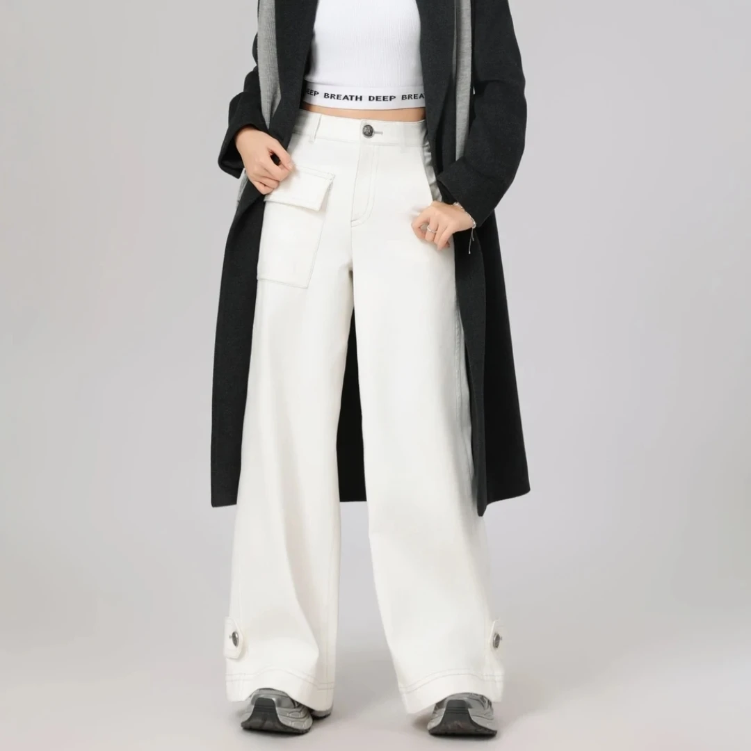 阿玛施 高街时尚休闲复古显高显瘦工装剪刀裤阔腿牛仔裤5100497