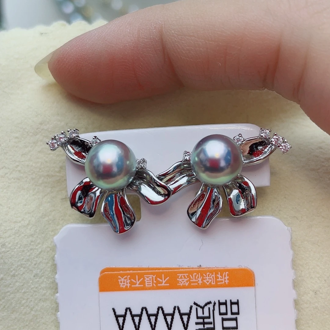 银S925镶嵌耳饰海水珍珠w56