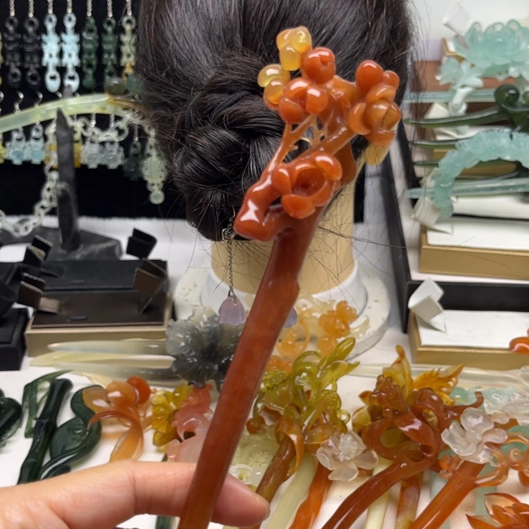 流***年蛇纹石玉合金发簪