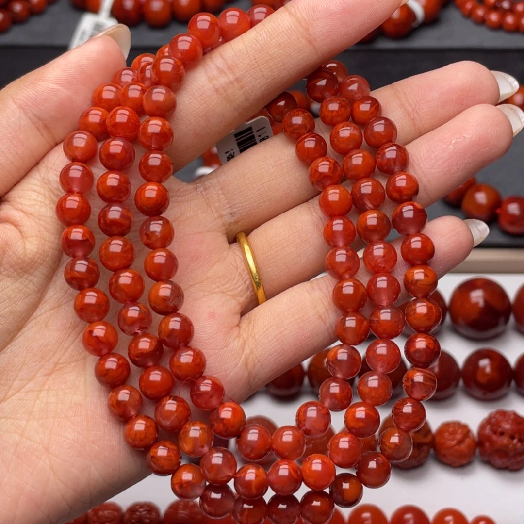南红玛瑙未镶嵌手链Y7mm收藏妖孽牛血火焰108
