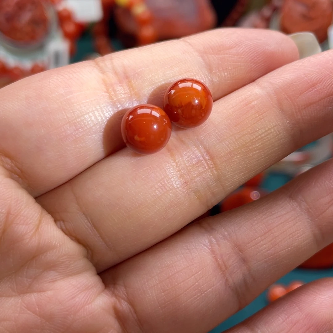 南红玛瑙18K金镶嵌开播福利川料南红火焰意境耳钉